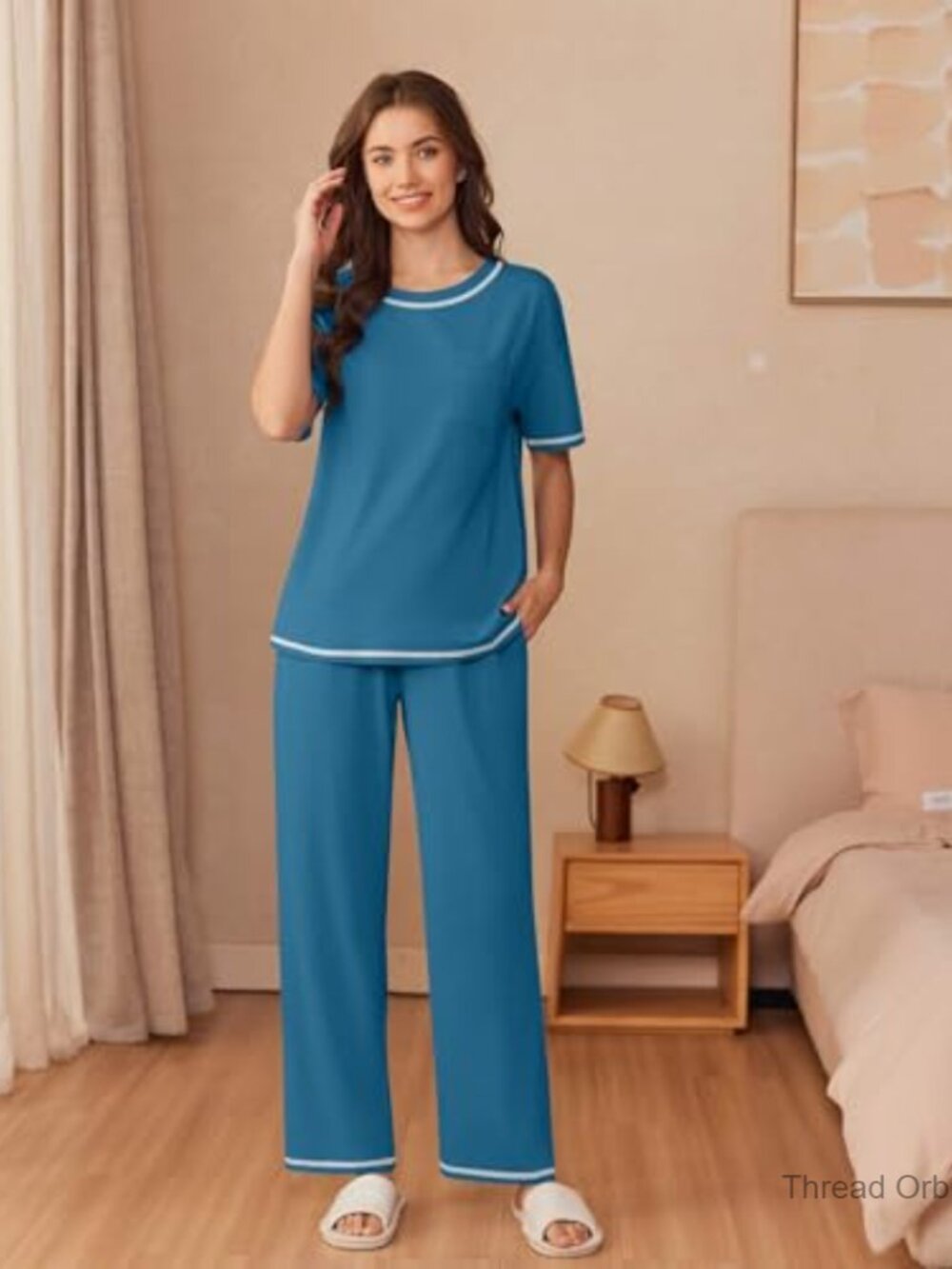 Soft Cotton Pajama Set with Pockets, Short Sleeve Top & Relaxed Pants - Picture 3 of 7